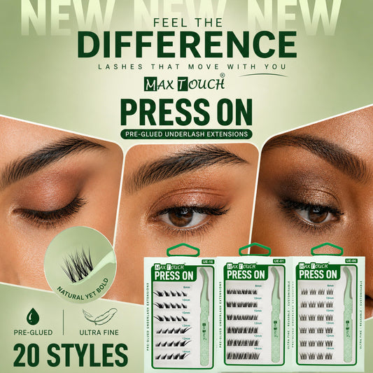 Max Touch Press On – Pre-Glued Underlash Extensions | Reusable Cluster Lashes, 20 Styles