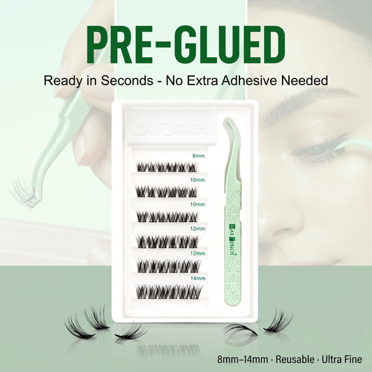 Max Touch Press On – Pre-Glued Underlash Extensions | Reusable Cluster Lashes, 20 Styles